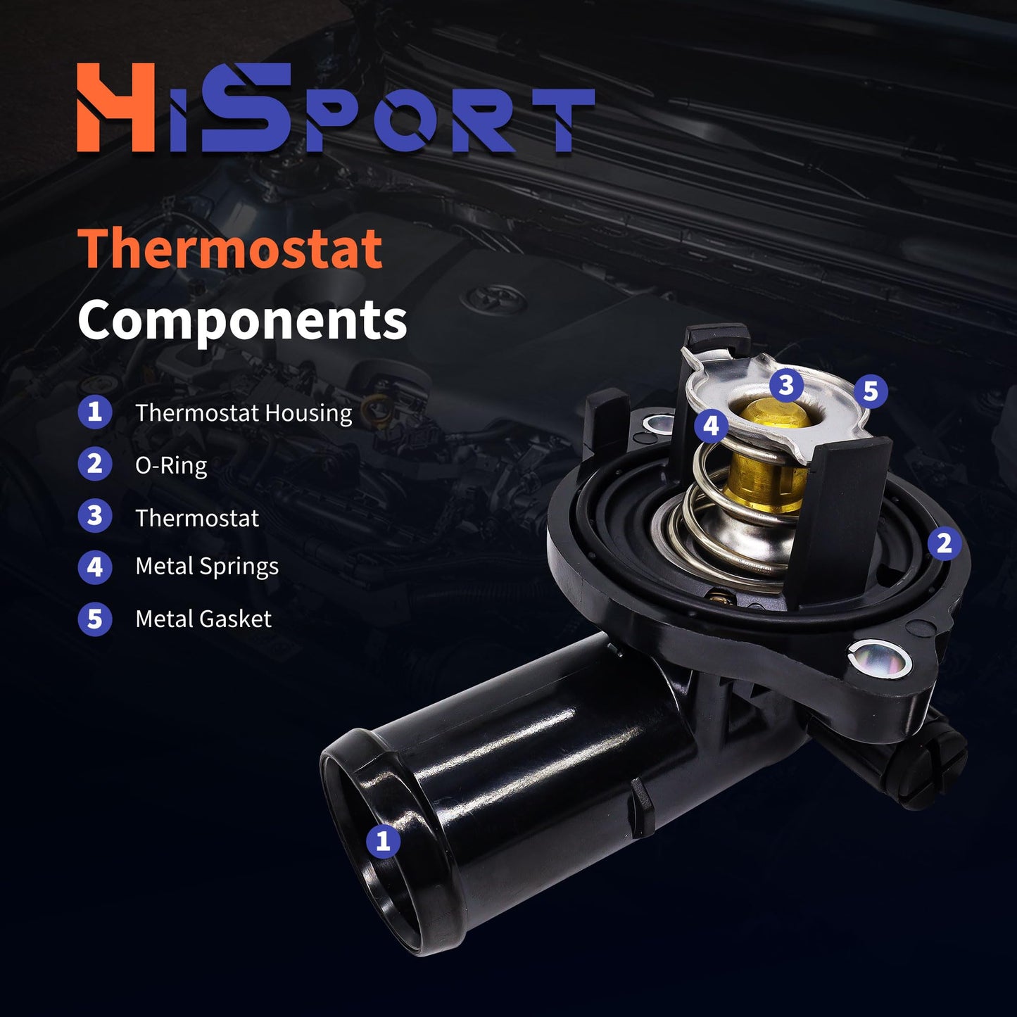 HiSport 5184977AE Engine Coolant Thermostat Housing Assembly - Compatible with Chrysler 300 2011-2018 Compatible with Dodge Challenger 2011-2018 Charger 2011-2018