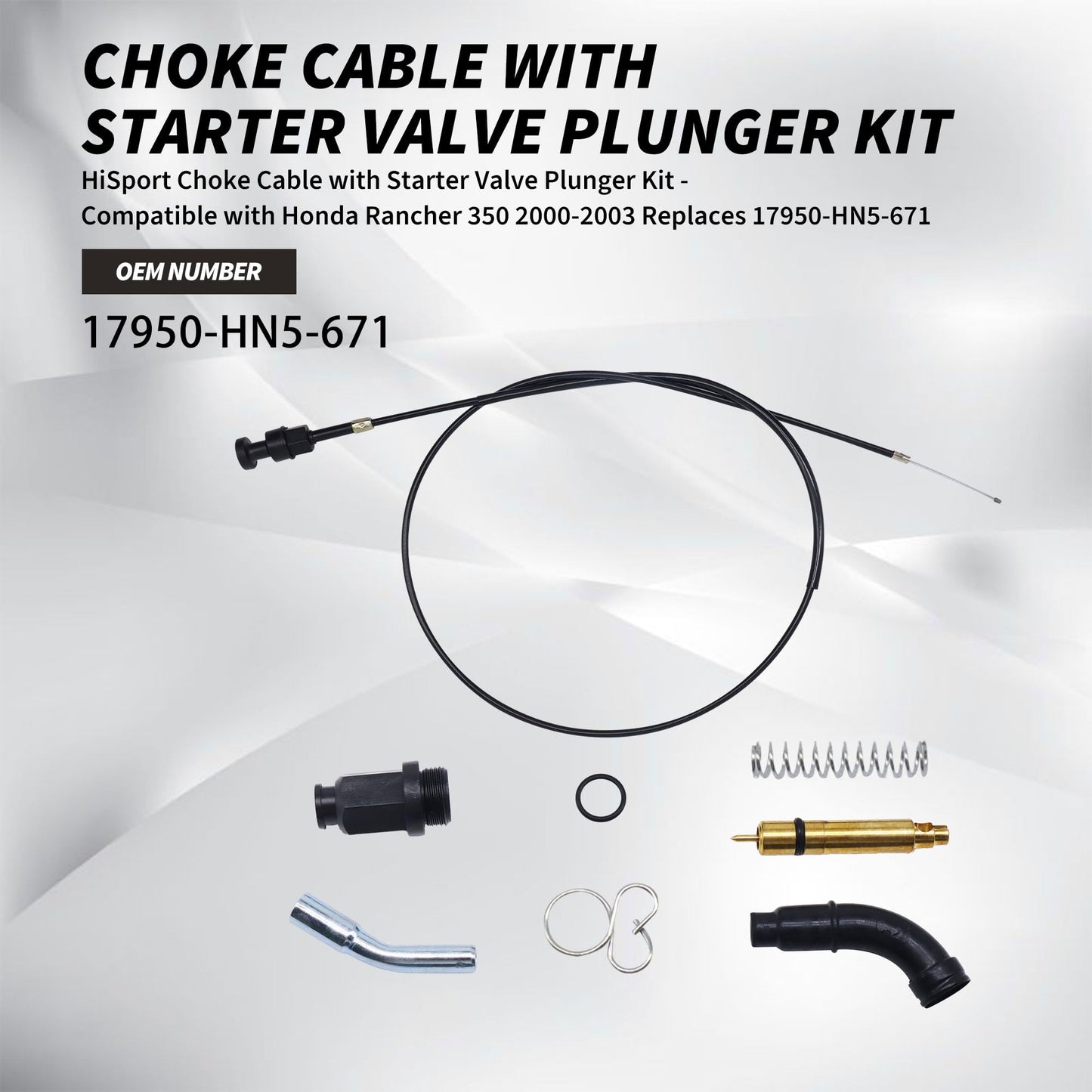 HiSport Choke Cable with Starter Valve Plunger Kit - Compatible with Honda Rancher 350 2000-2003 Replaces 17950-HN5-671