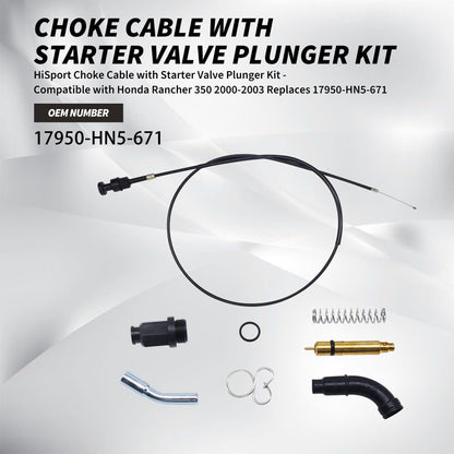 HiSport Choke Cable with Starter Valve Plunger Kit - Compatible with Honda Rancher 350 2000-2003 Replaces 17950-HN5-671