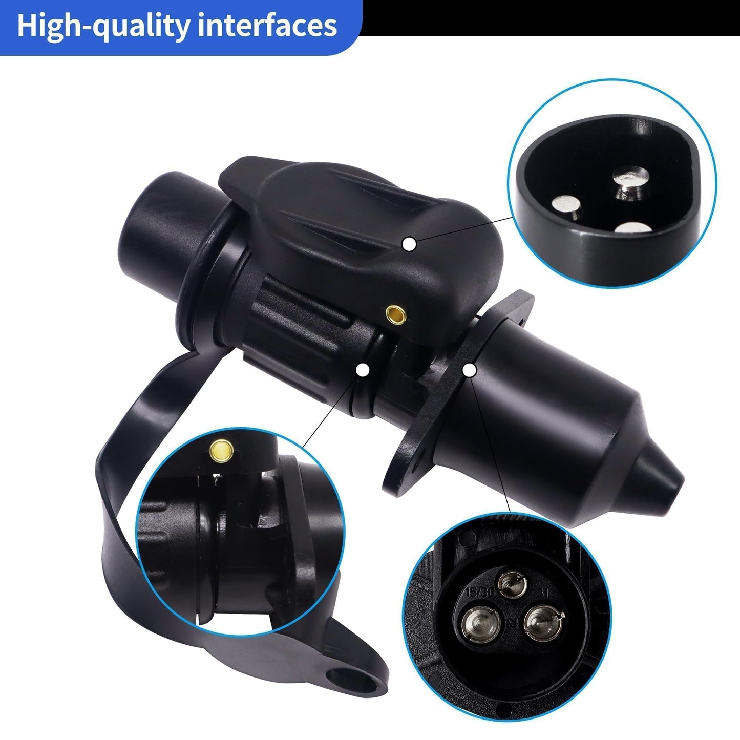 HiSport 12V Trailer Adapter - Black Plastic Trailer Connector 3 Pin Weatherproof Trailer Plug Wiring Connector Adapter Socket