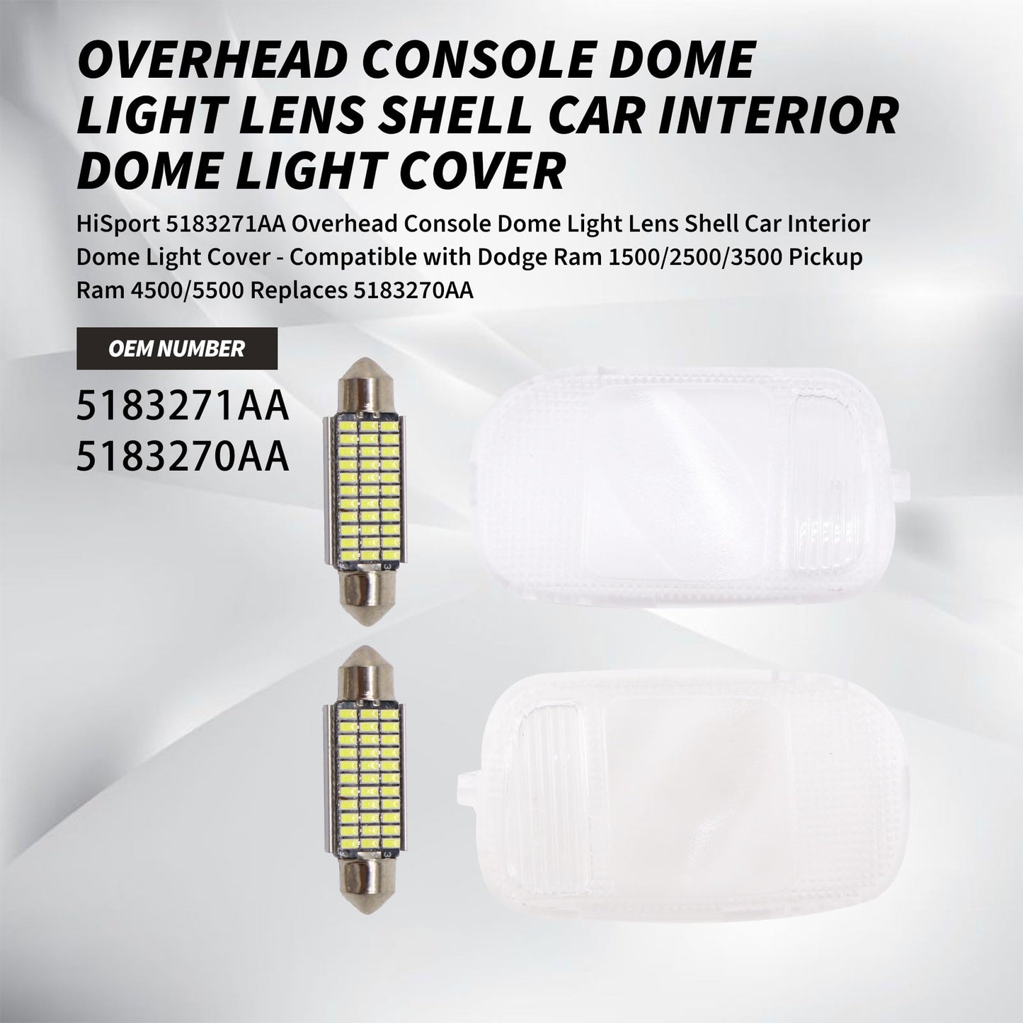 HiSport 5183271AA Overhead Console Dome Light Lens Shell Car Interior Dome Light Cover - Compatible with Dodge Ram 1500/2500/3500 Pickup Ram 4500/5500 Replaces 5183270AA