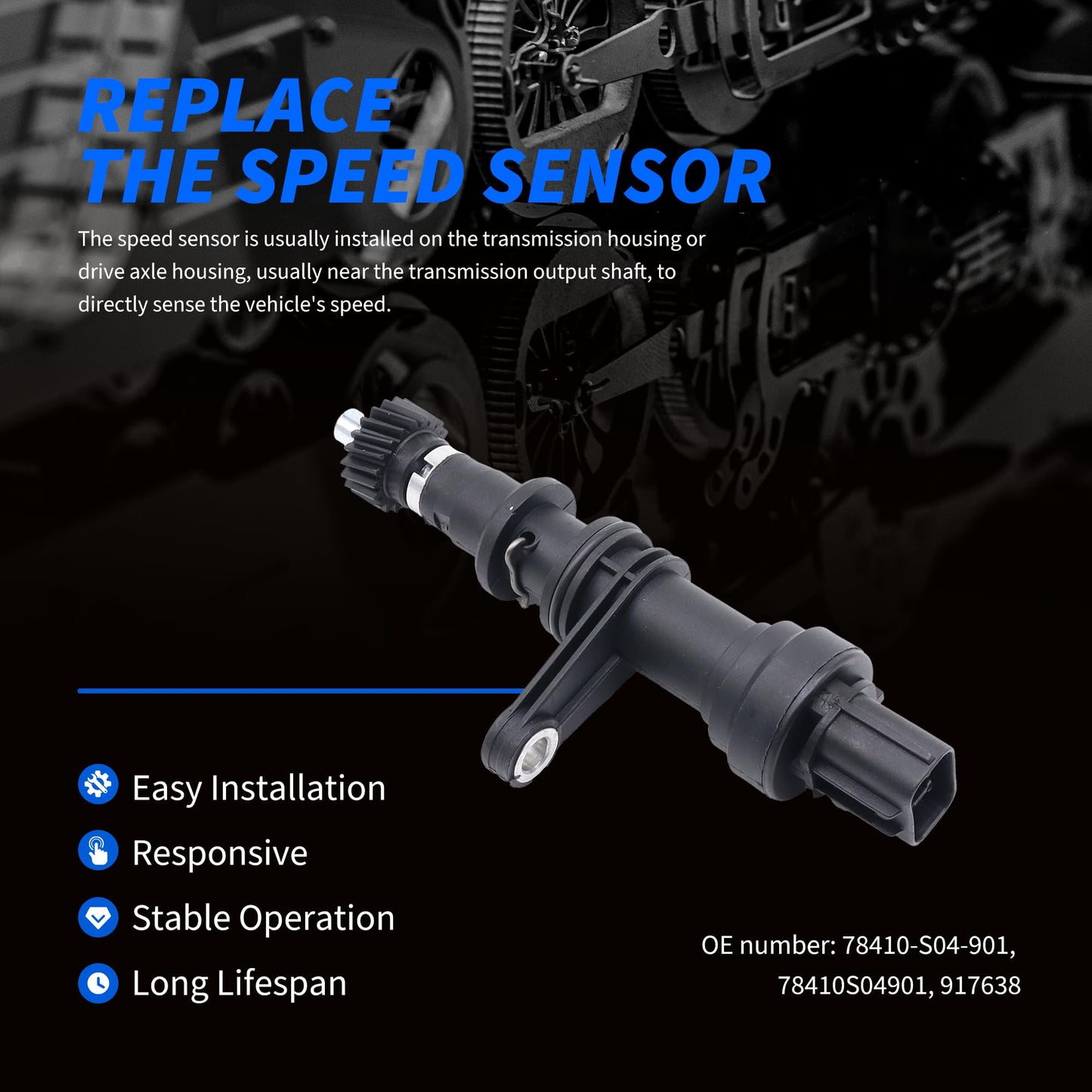 HiSport Transmission Speed Sensor - Compatible with Honda Civic Del Sol Civic Replaces 78410-S04-901 78410S04901 917638