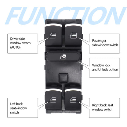 HiSport Master Power Window Switch Compatible with Volkswagen CC 2009-2017,Golf 2010-2013,GTI 2007-2013,Jetta 2005-2017,Passat 2006-2017,Rabbit 2006 2007 2008 2009,Tiguan 2009-2017 Replaces 11K4959857