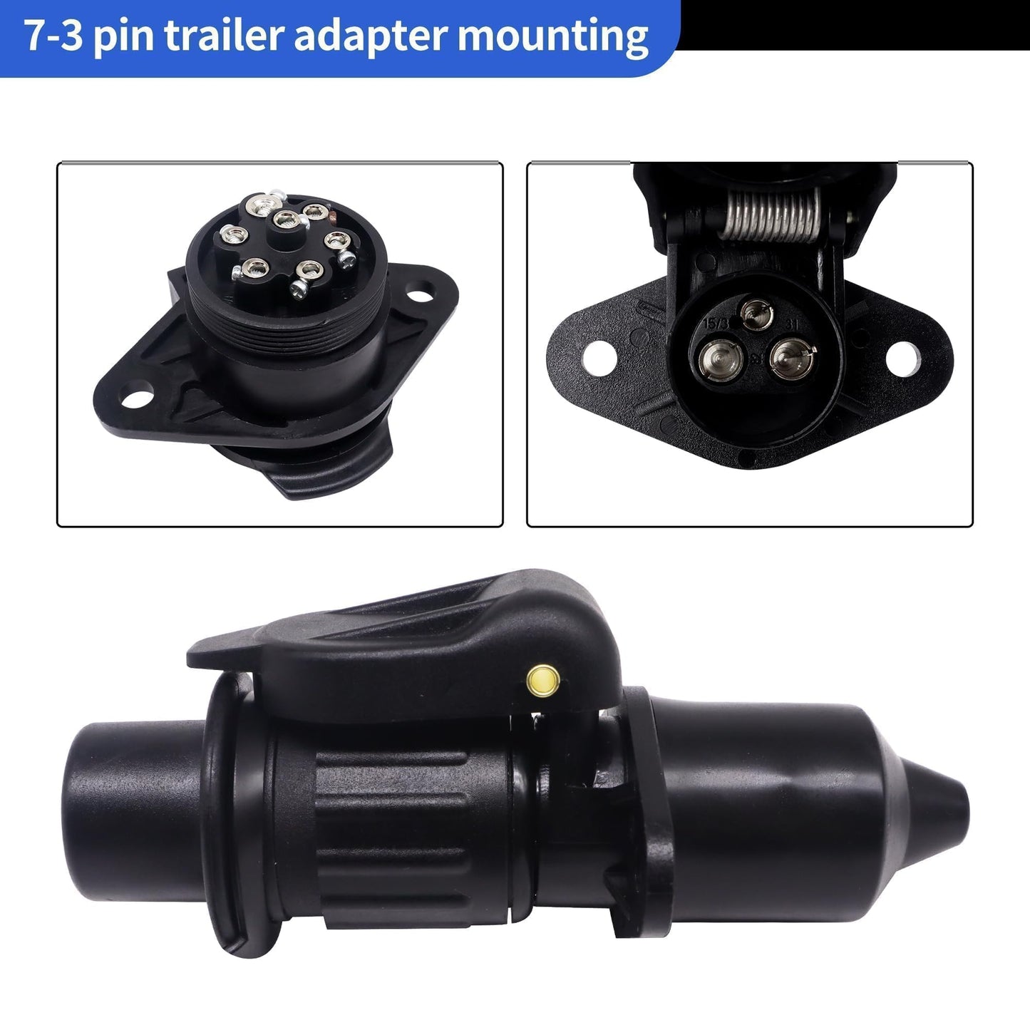 HiSport 12V Trailer Adapter - Black Plastic Trailer Connector 3 Pin Weatherproof Trailer Plug Wiring Connector Adapter Socket