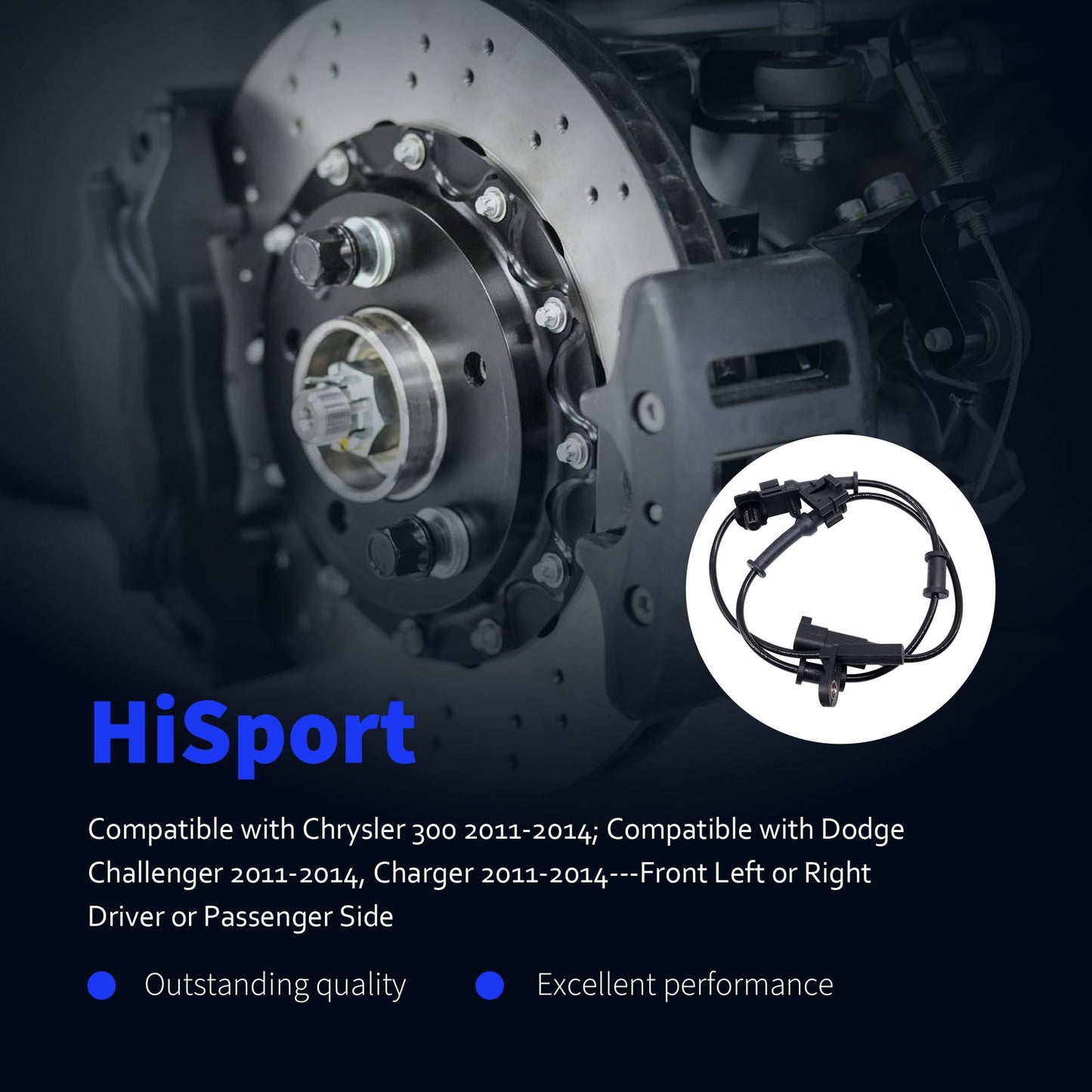 HiSport 970-013 Front Left or Right ABS Wheel Speed Sensor Compatible with Chrysler & Dodge Challenger 2011-2014, Charger 2011-2014 Replaces 4779639AB, 4779639AD