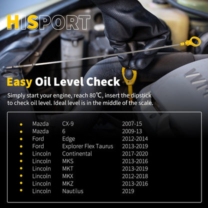 HiSport Engine Oil Dipstick - Compatible with 2007-2013 Mazda CX-9 2009-2013 Mazda 6 Level Dip Stick Replaces CY01-10-450A