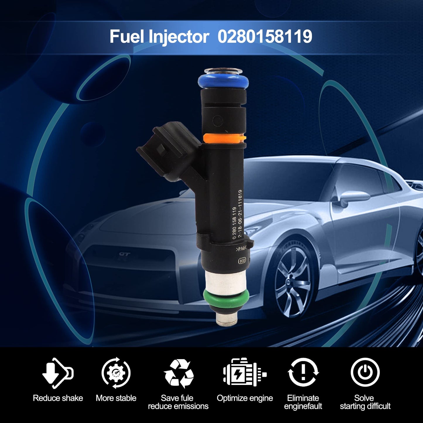 HiSport Fuel Injector 0280158119 6PCS Compatible with Jeep Wrangler 2007-2010 3.8L,Compatible with Dodge Grand Caravan 2008-2010 3.3/3.8L,Compatible with Chrysler Town & Country 2008-2010 3.3/3.8L