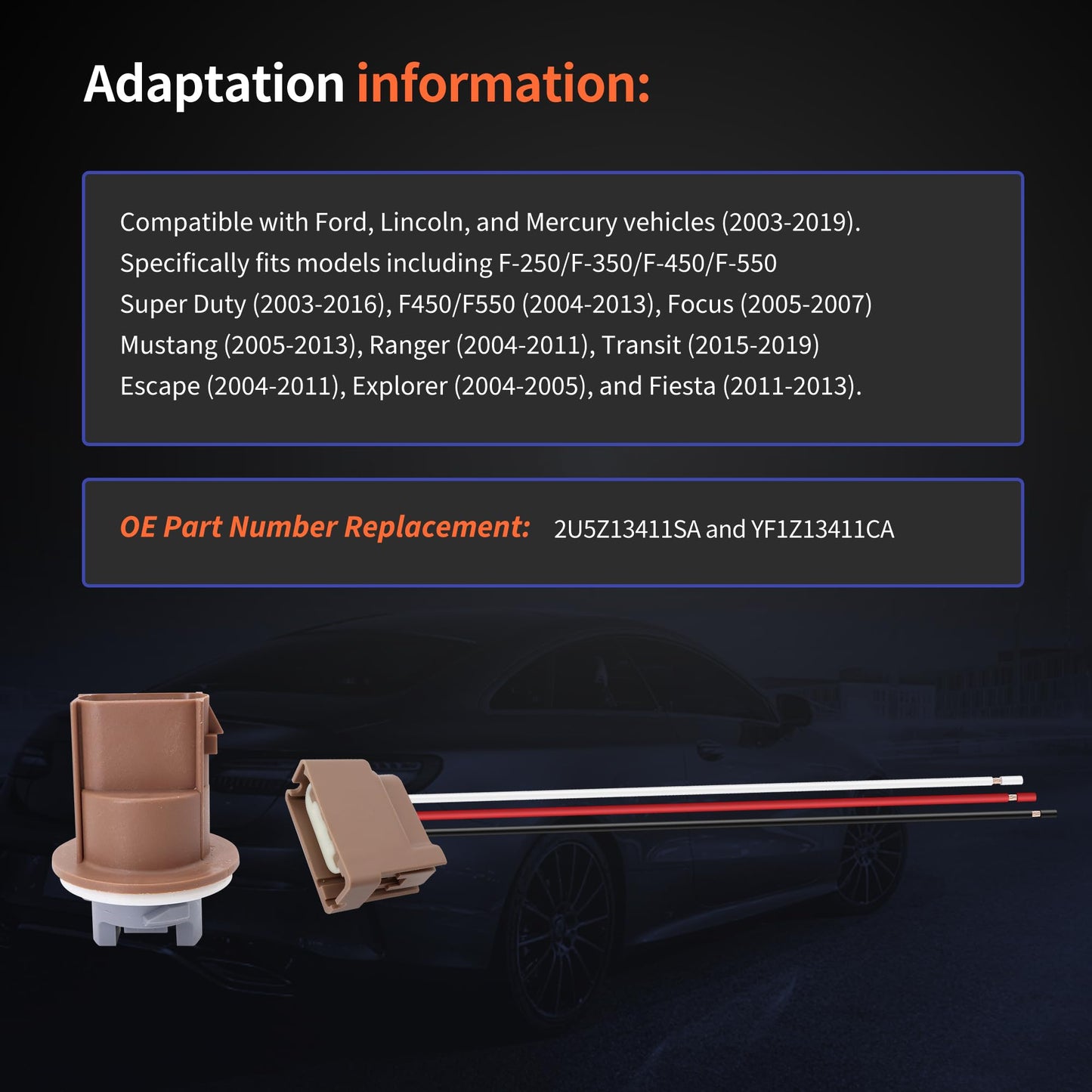 HiSport 2U5Z13411SA Turn Signal Light Socket with 3 Wire Pigtail Connector Compatible with Ford Lincoln Mercury Mazda YF1Z13411CA, 2 Sets