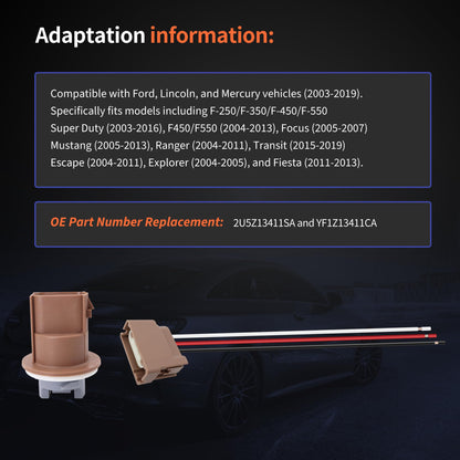 HiSport 2U5Z13411SA Turn Signal Light Socket with 3 Wire Pigtail Connector Compatible with Ford Lincoln Mercury Mazda YF1Z13411CA, 2 Sets