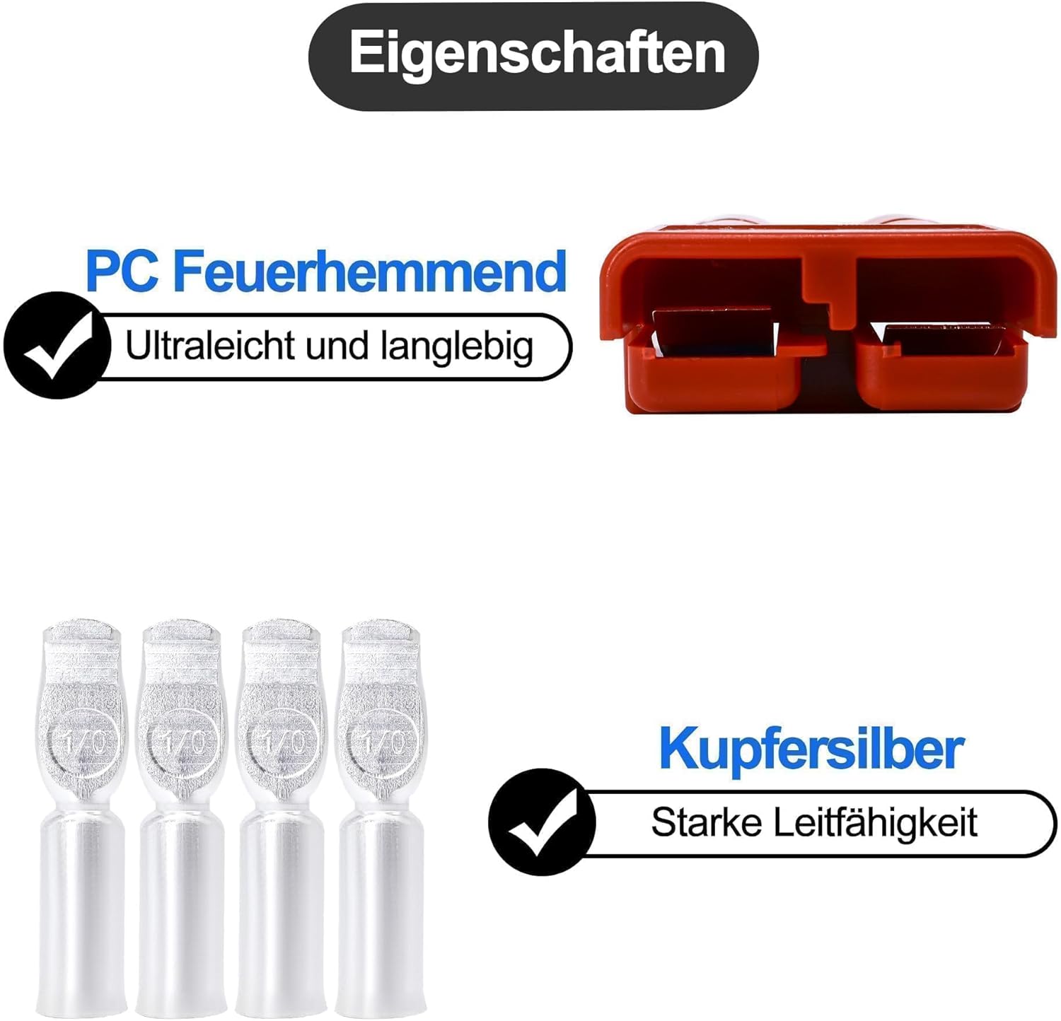 HISports 175A Anderson Stecker,Batterie Stecker,Batterie Anschluss Schnellanschluss Stecker Für Klimaanlagen, Wohnmobile, Wohnwagen, Boote,Gabelstapleranhänger,2 Stück Rot