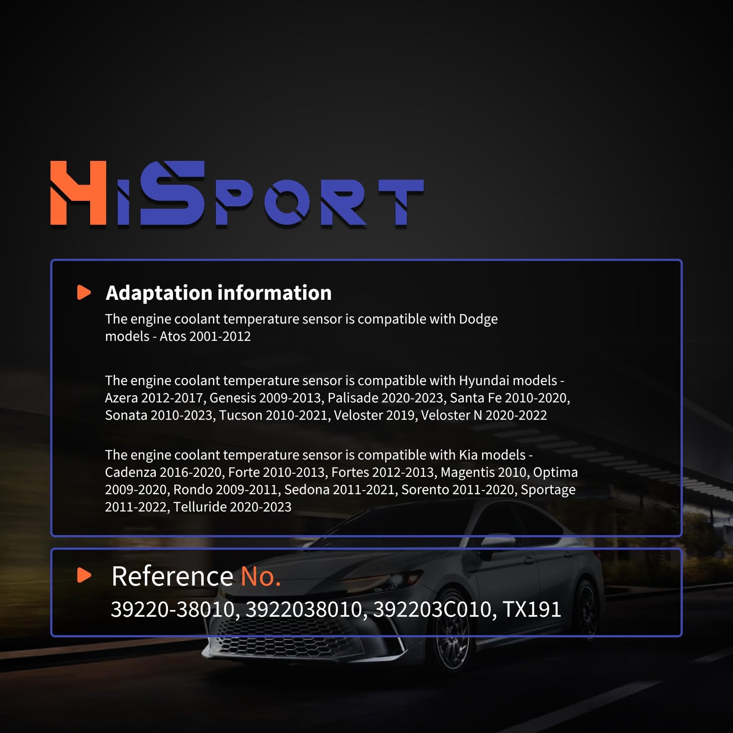 HiSport 39220-38010 Engine Coolant Temperature Sensor - Compatible with Dodge Hyundai Kia Replaces 3922038010