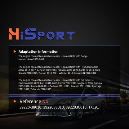 HiSport 39220-38010 Engine Coolant Temperature Sensor - Compatible with Dodge Hyundai Kia Replaces 3922038010
