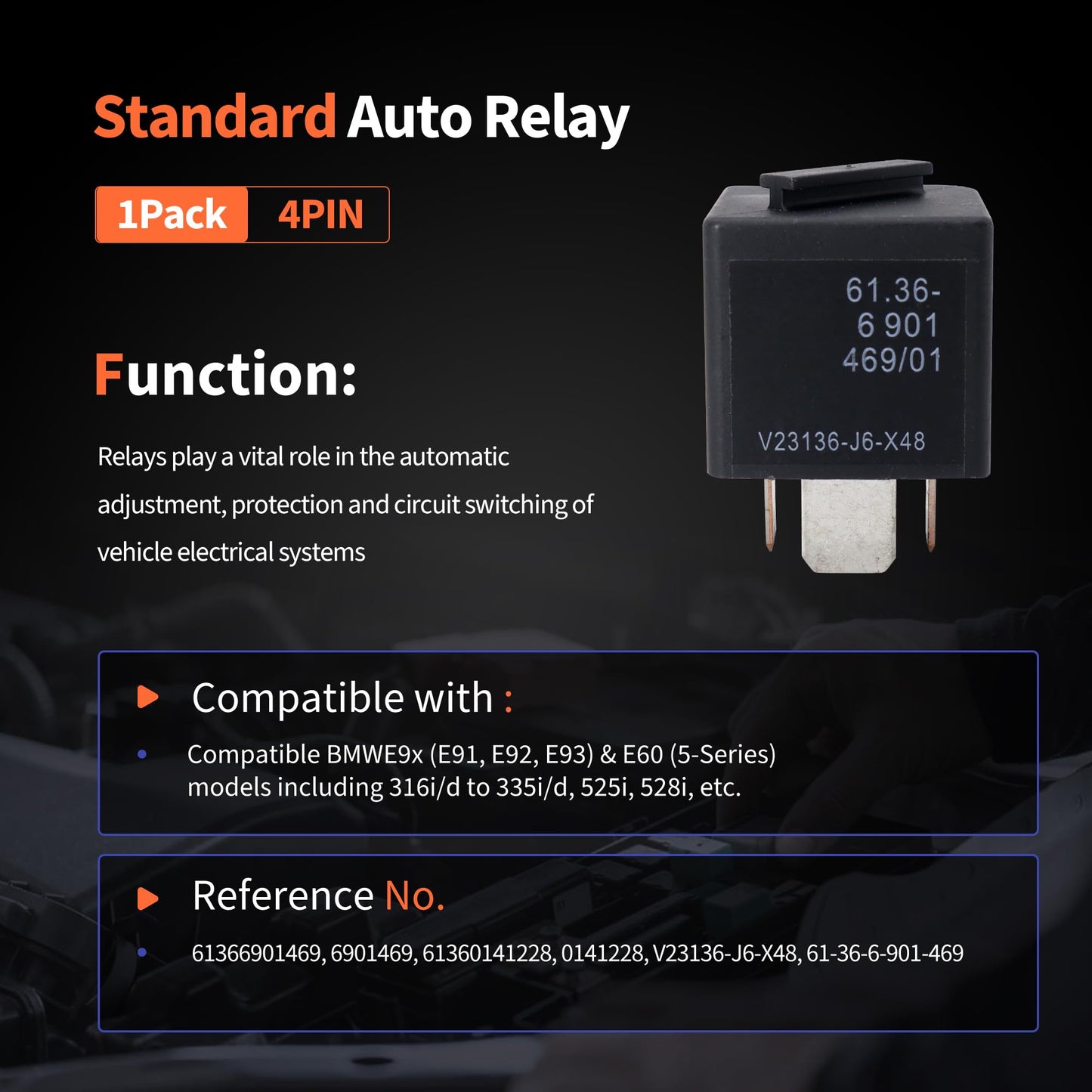 HiSport 12VDC 4 Pin Automotive Power Relay Multi Use V23136-J6-X48 61366901469 for E90 E91 E92 E93 CAS Module Compatible with BMW Cooper