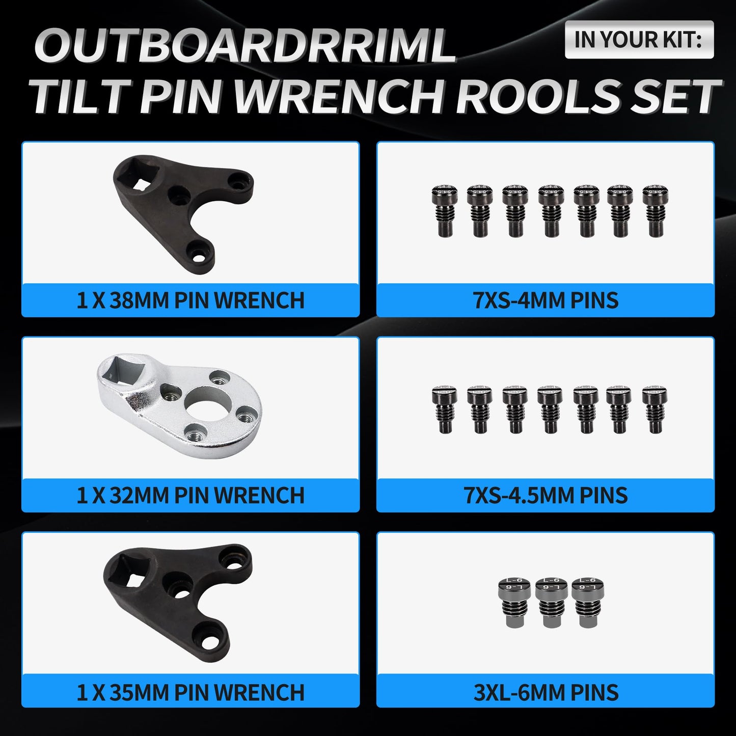 HiSport Outboard Trim Tilt Pin Wrench Tools Set MT0004 MT0006 MT0009 - Compatible with Yamaha Suzuki Johnson Evinrude Honda Outboard