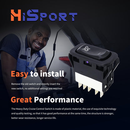 HiSport 901-5216 Cruise Control Switch - On/Off Compatible with Freightliner Columbia 2001-2017,Century Class 2001-2011,Columbia 112 2004 2007-2008 2015,120 2001-2009 2012-2014
