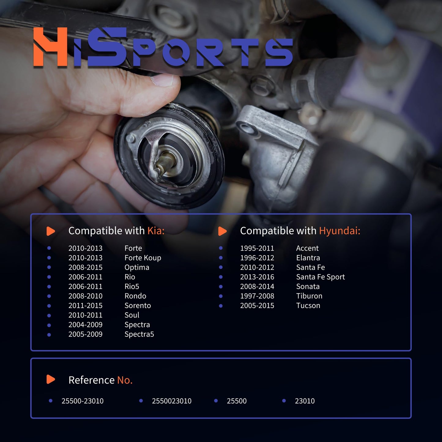 HiSport Thermostat - Compatible with Hyundai Accent Elantra Santa Fe Sport Sonata Tiburon Tucson | Kia Forte Koup Optima Rio Rio5 Rondo Sorento Soul Spectra Spectra5 - Replace 25500-23010