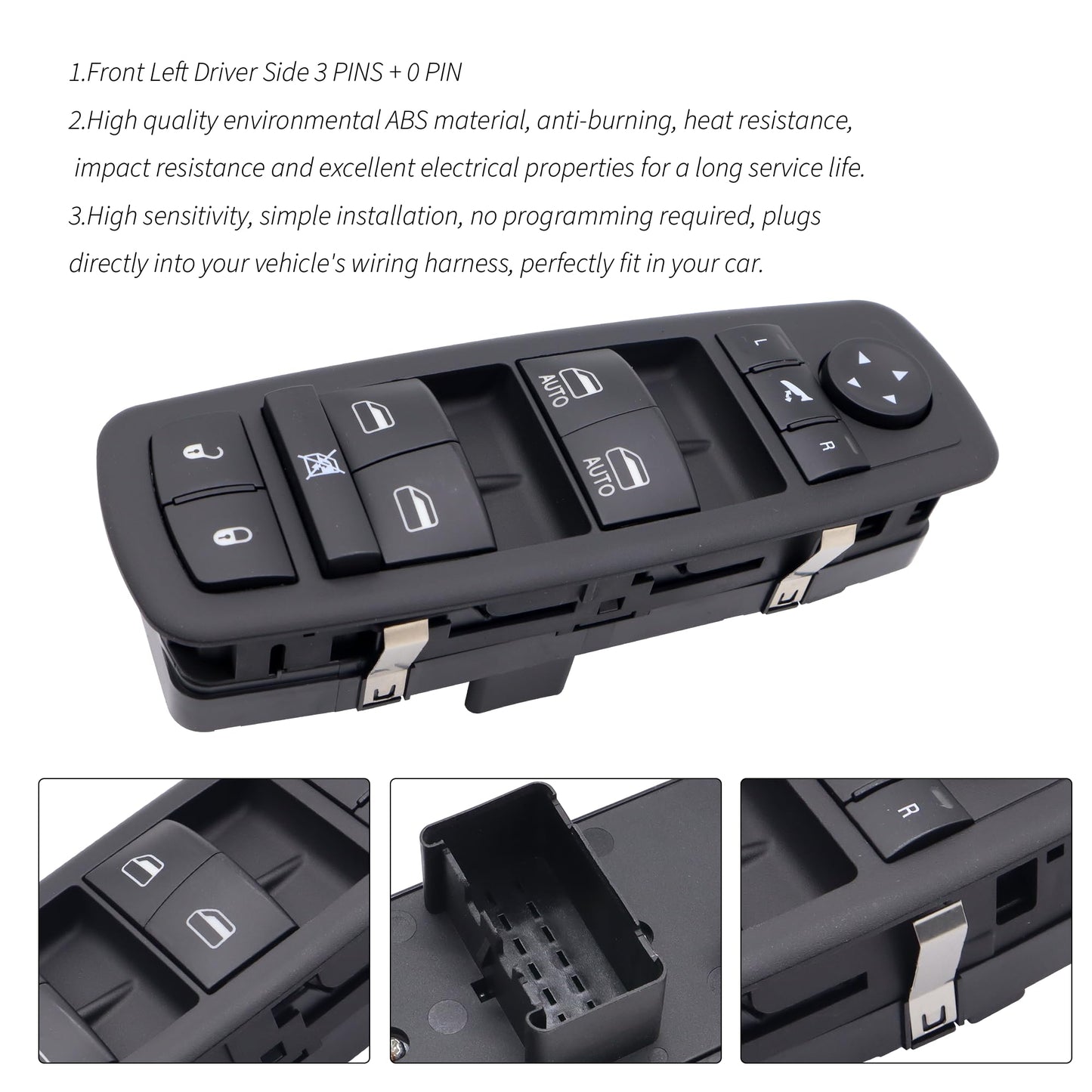 HiSport 68110872AA Power Window Switch Driver Side - Compatible with 2012-2019 Dodge Grand Caravan 2012-2016 Chrysler Town Country - 3+0 PINS - Replace 68298872AA