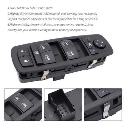 HiSport 68110872AA Power Window Switch Driver Side - Compatible with 2012-2019 Dodge Grand Caravan 2012-2016 Chrysler Town Country - 3+0 PINS - Replace 68298872AA