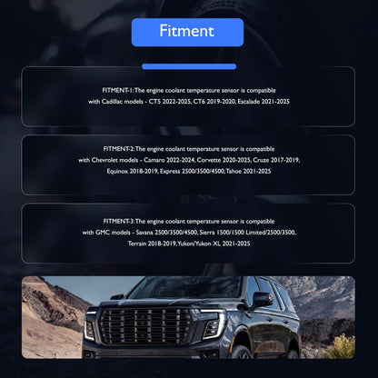 HiSport Engine Coolant Temperature Sensor - Compatible with Cadillac CT5 CT6 Escalade Chevrolet Camaro Corvettle Cruze GMC Sierra 1500 2500 3500 Terrain Replaces 25186240