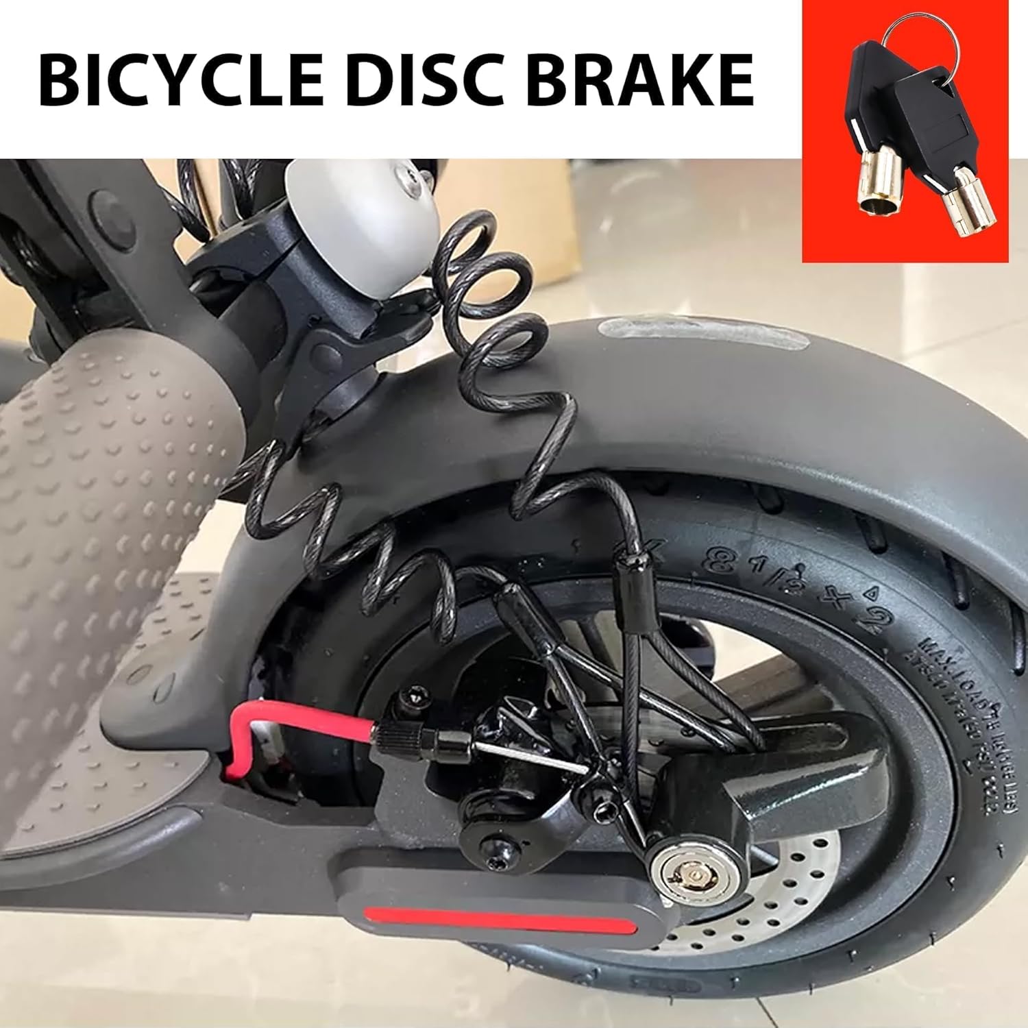 HISports Bremsscheibenschloss, Diebstahlsicherung Universal mit Erinnerungsseil für Motorrad, Fahrrad und Roller, Bremsschloss, Elektrofahrzeuge (Schwarz)