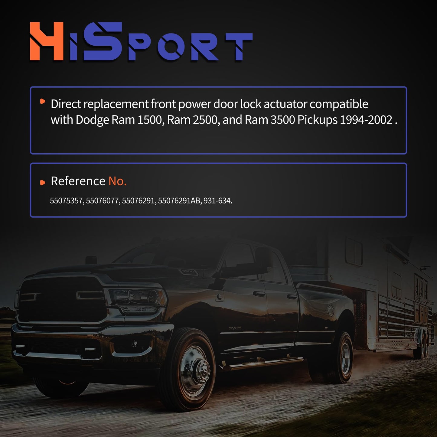 HiSport Door Lock Latch Actuator Motor Front Driver Side 931634 931-634 Compatible with Dodge Ram 1500 2500 3500 Pickup 1994-2002, Replacement for 55076291AB 55075357 55076077