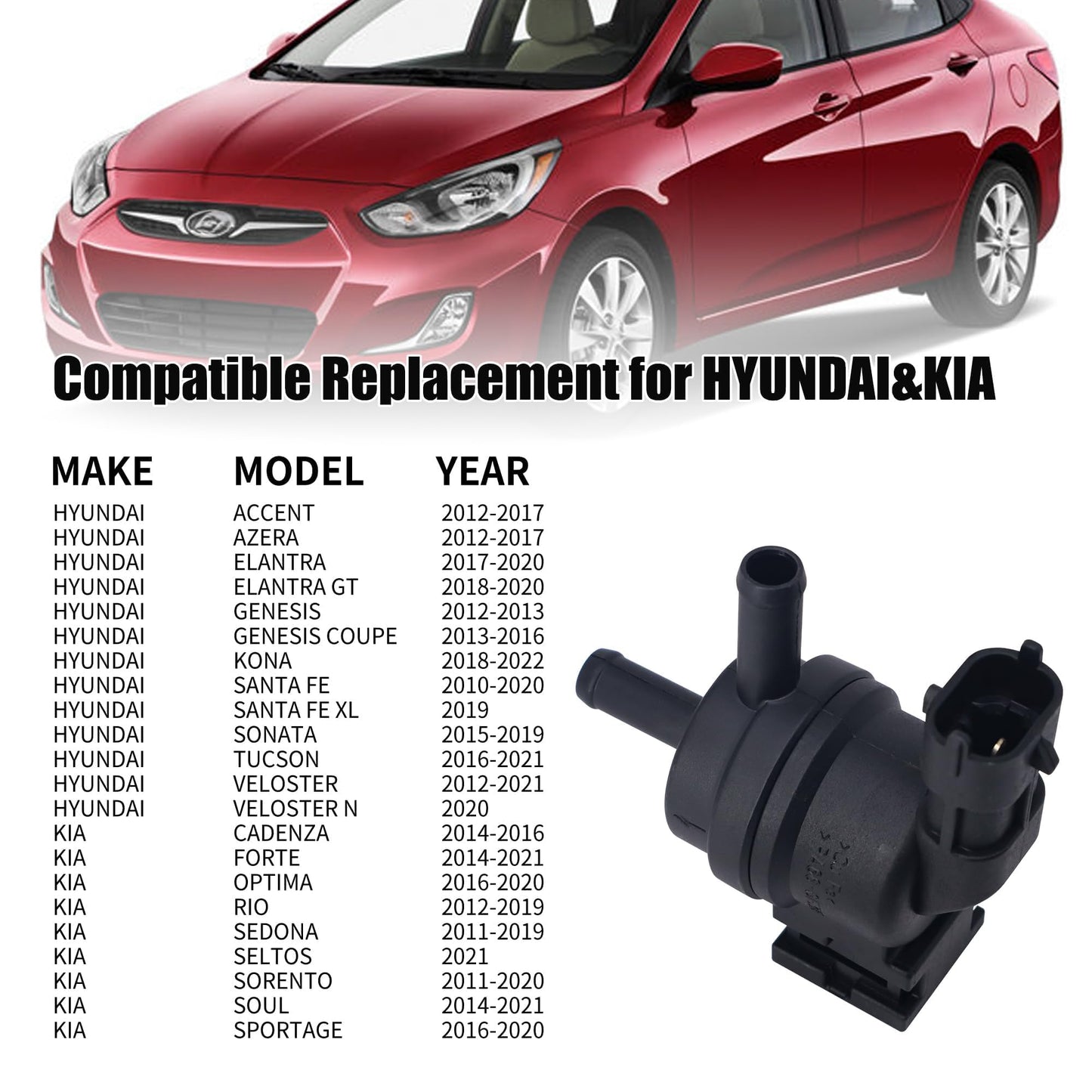 HiSport Vapor Canister Purge Valve Solenoid 28910-3C200 Compatible with 2010-2014 Hyun-dai Kia 1.6L 3.3L 3.5L 3.8L