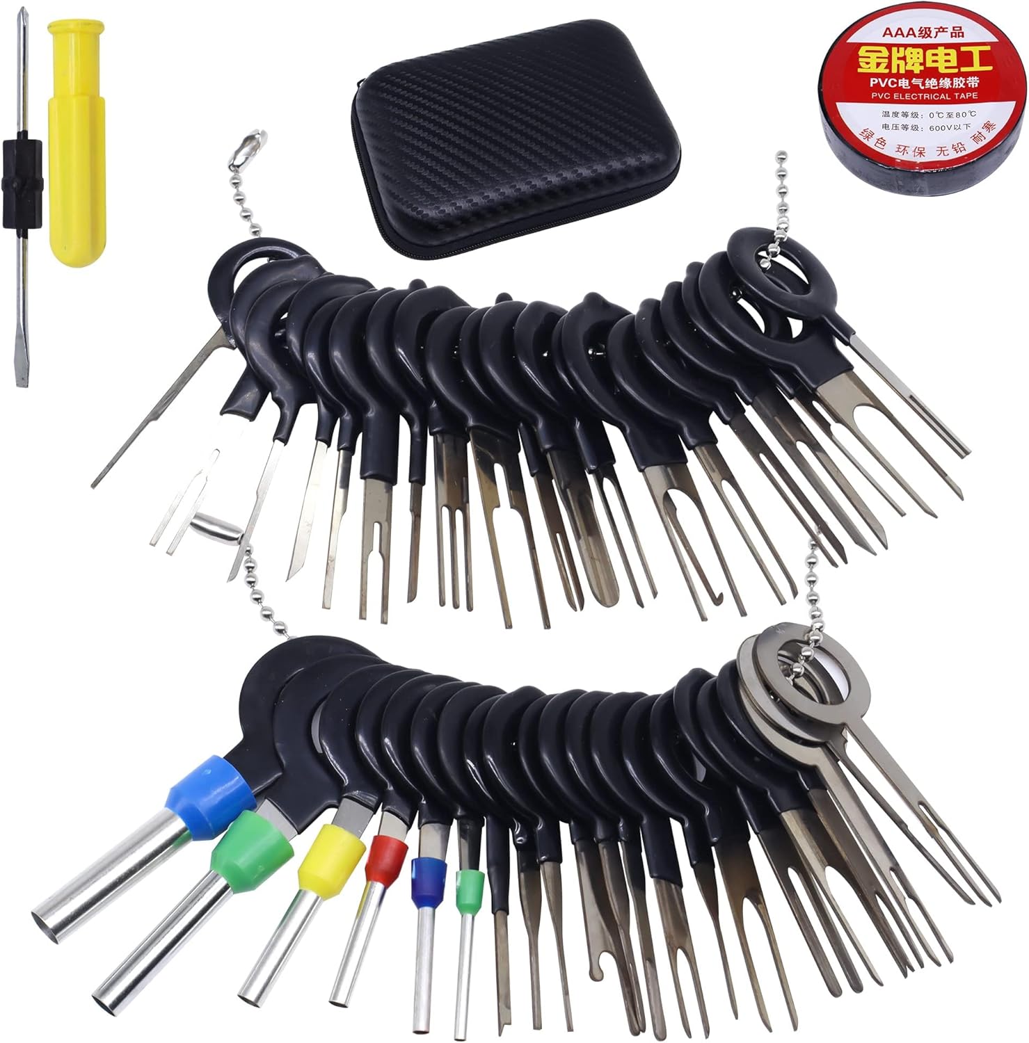 HISports Terminal Removal Tool Kit for Car 42PCS Auto Electrical Wire Connector Pin Extractor Puller Repair Remover Key Removal Tools Set with Protective Case for Most Connector Terminal