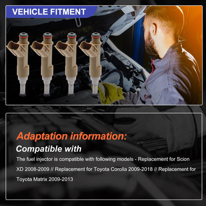 HiSport Fuel Injectors - Compatible with Scion Toyota Replaces FJ1068 23250-0T010 23209-0T010 23209-09140