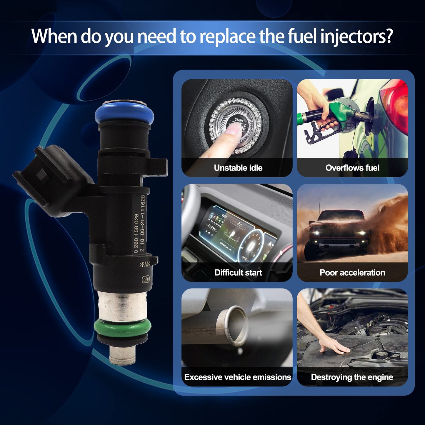 HiSport Fuel Injector 6 PCS 0280158028 04591986AA Compatible with Chrysler 300 V6 2.7L 3.5L 2005-2010,Compatible with Dodge Avanger Magnum 2.7L 3.5L