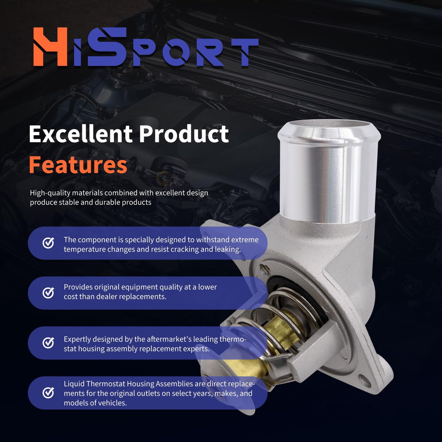 HiSport Engine Coolant Thermostat Housing Assembly - Compatible With Buick Cadillac Chevy Tahoe Silverado GMC Sierra Hummer Isuzu Pontiac Saab Replace 15-11057