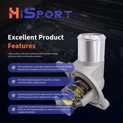 HiSport Engine Coolant Thermostat Housing Assembly - Compatible With Buick Cadillac Chevy Tahoe Silverado GMC Sierra Hummer Isuzu Pontiac Saab Replace 15-11057