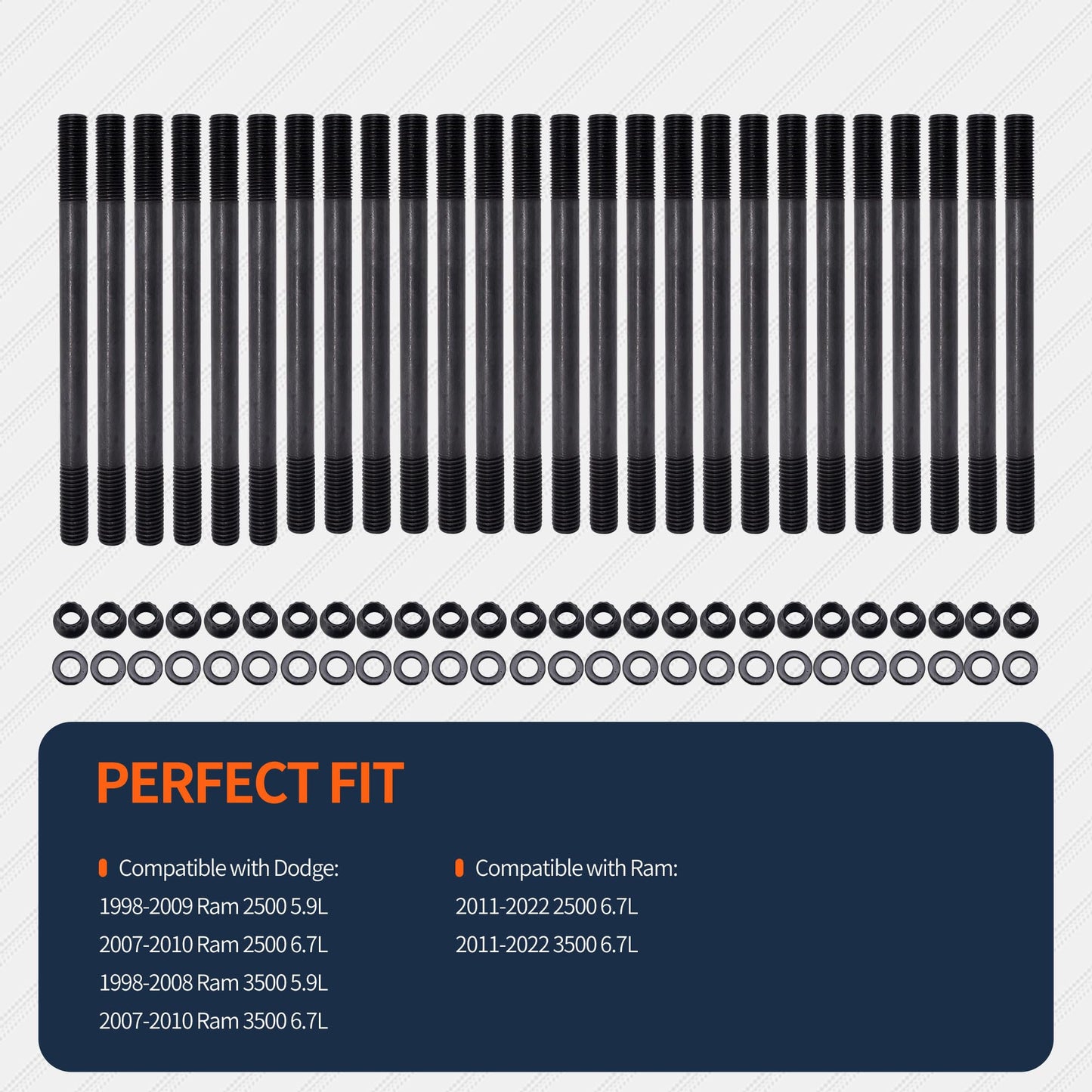 HiSport Cylinder Gasket Head Stud Bolt Kit 247-4202 - Compatible with Ram 2500 3500 Dodge Ram 2500 Ram 2500 Ram 3500 Ram 3500 1998-2022 5.9L 6.7L 24V Diesel 12-Point