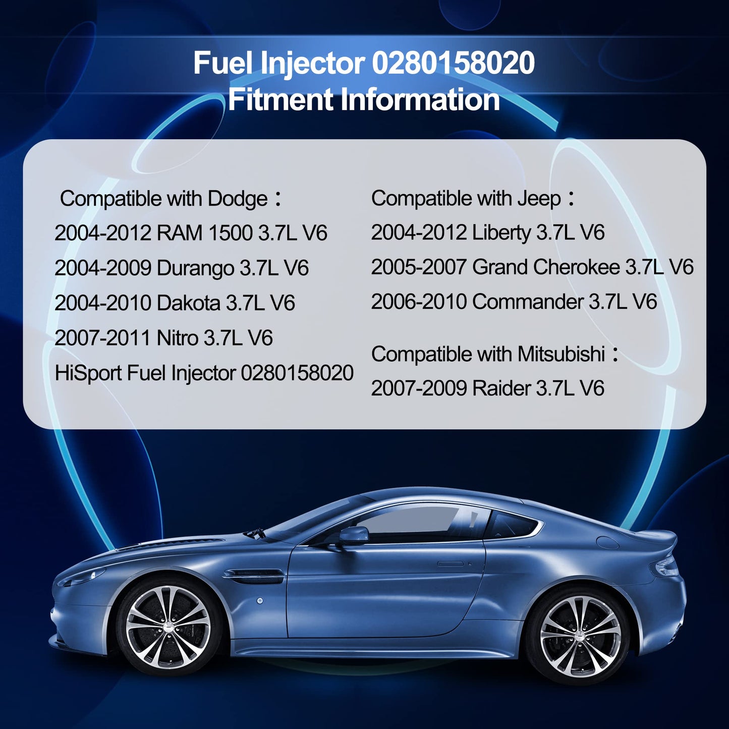 HiSport Fuel Injector 0280158020 Compatible with Jeep Dodge Dakota Mitsubishi Liberty 3.7L (1 Pack)