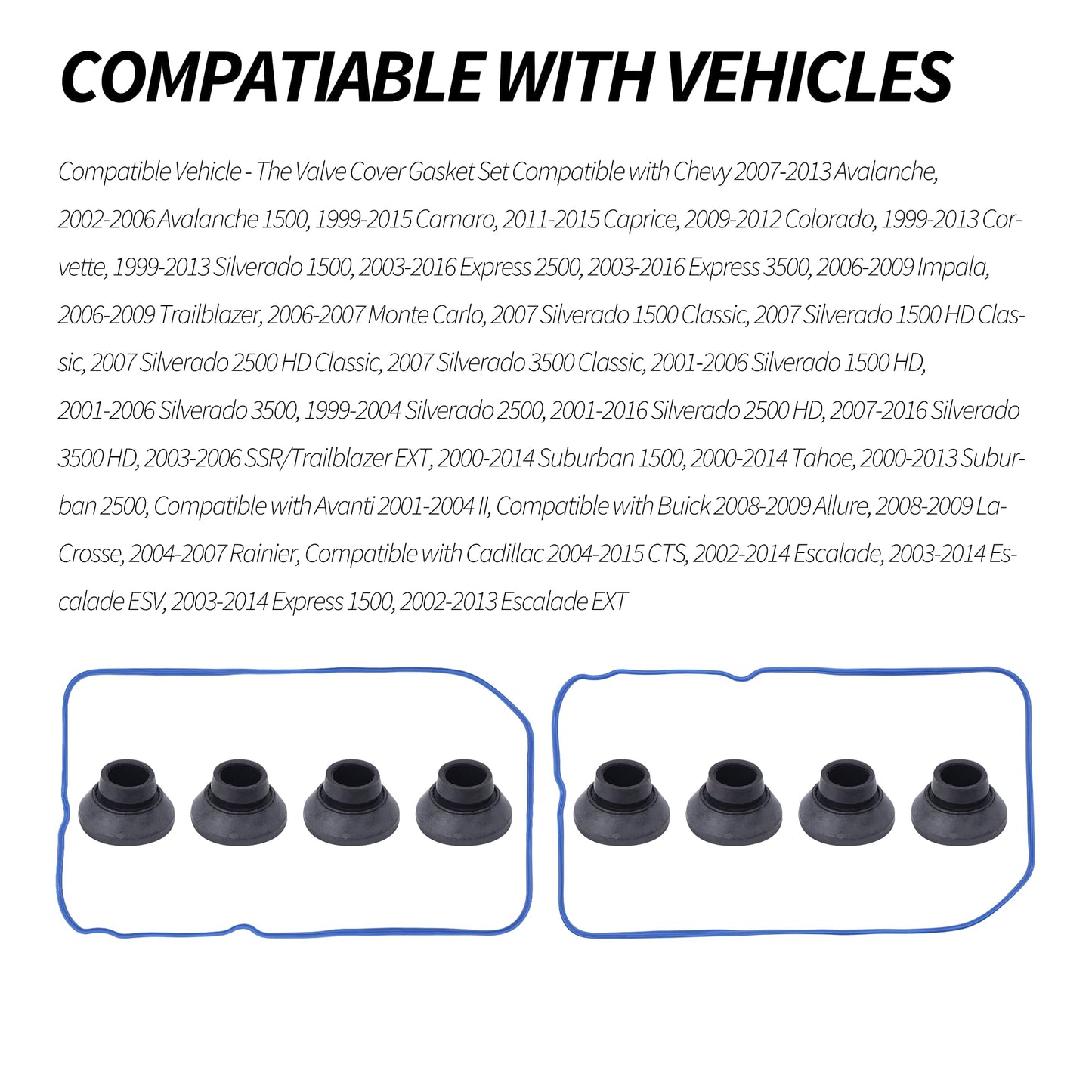 HiSport VS50504R1 Valve Cover Gasket Set VS50250A - Compatible with 4.8L 5.3L 5.7L 6.0L 6.2L Chevy Cadillac GMC Hummer Buick Pontiac Saab Isuzu Avanti 1999-2018