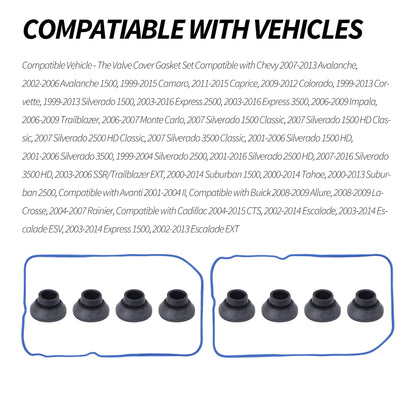 HiSport VS50504R1 Valve Cover Gasket Set VS50250A - Compatible with 4.8L 5.3L 5.7L 6.0L 6.2L Chevy Cadillac GMC Hummer Buick Pontiac Saab Isuzu Avanti 1999-2018