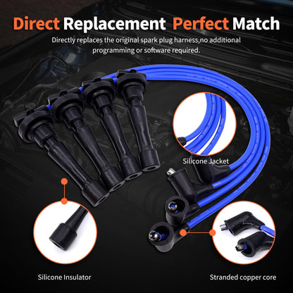 HiSport Car Spark Plug Coil Wires Ignition Coil Harness Cable Compatible with Subaru Forester Impreza Legacy 2004-2011, 22454-AA140 22451-AA940, Pack of 4