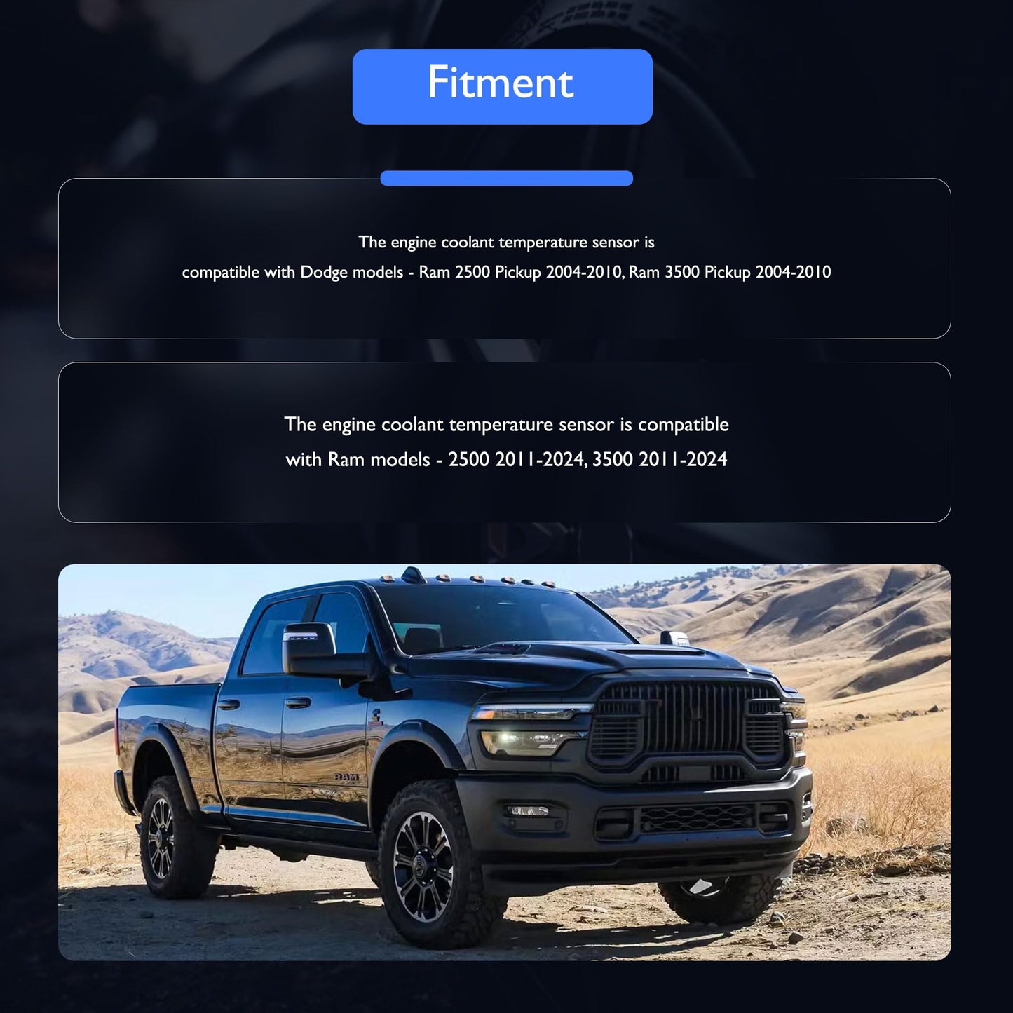 HiSport 4954905 Engine Coolant Temperature Sensor - Compatible with Dodge Ram 2500 Pickup 2004-2010 Ram 2500 2011-2024 3500 2011-2024 Replaces 4088750 5011852AA 3865346 3096153