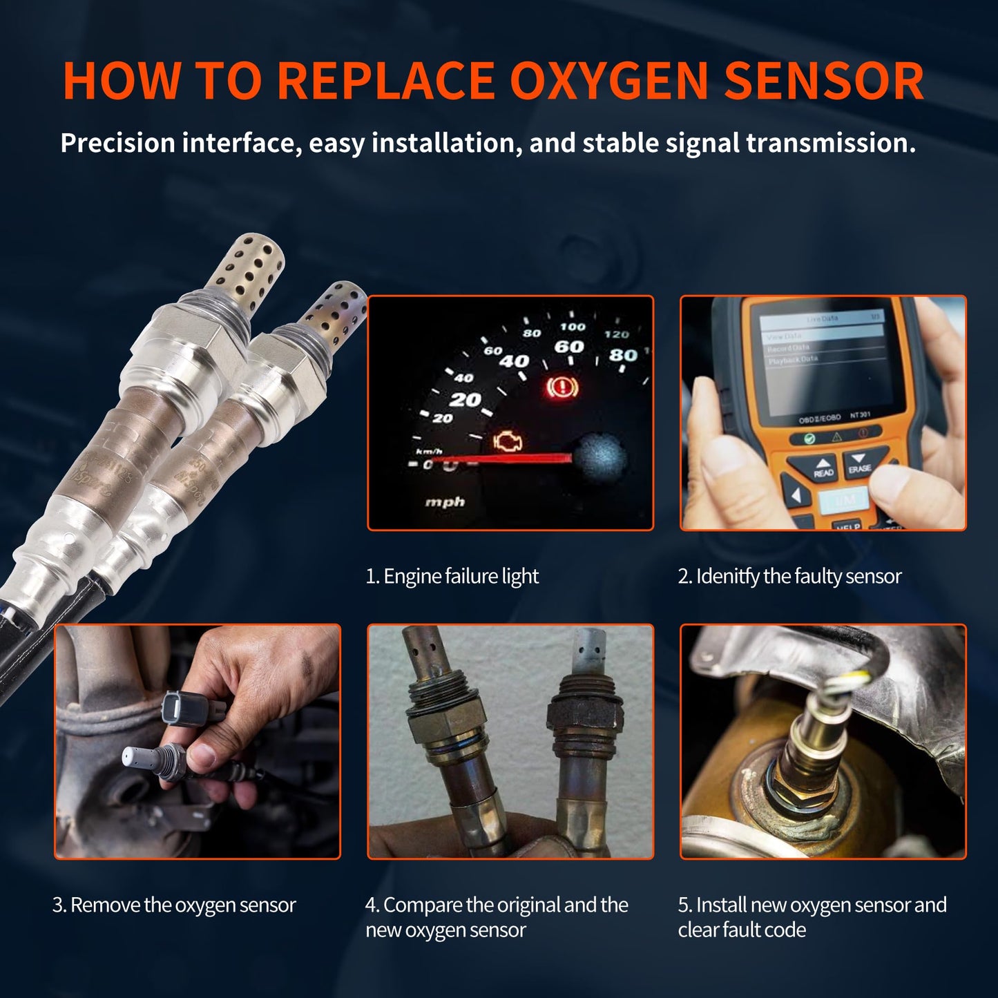 HiSport 250-241128 250-24491 O2 Oxygen Sensor Upstream and Downstream 4PCS - Compatible with Chevy Express 1500 2500 3500 Compatible with GMC Savana 1500 2500 3500 4.3L 4.8L 5.3L 6.0L 2008-2016