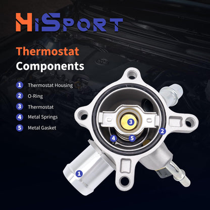 HiSport Engine Coolant Thermostat Housing Assembly - Compatible with Jeep Cherokee Chrysler Dodge Ram Replaces 5047772AB 5047263AB