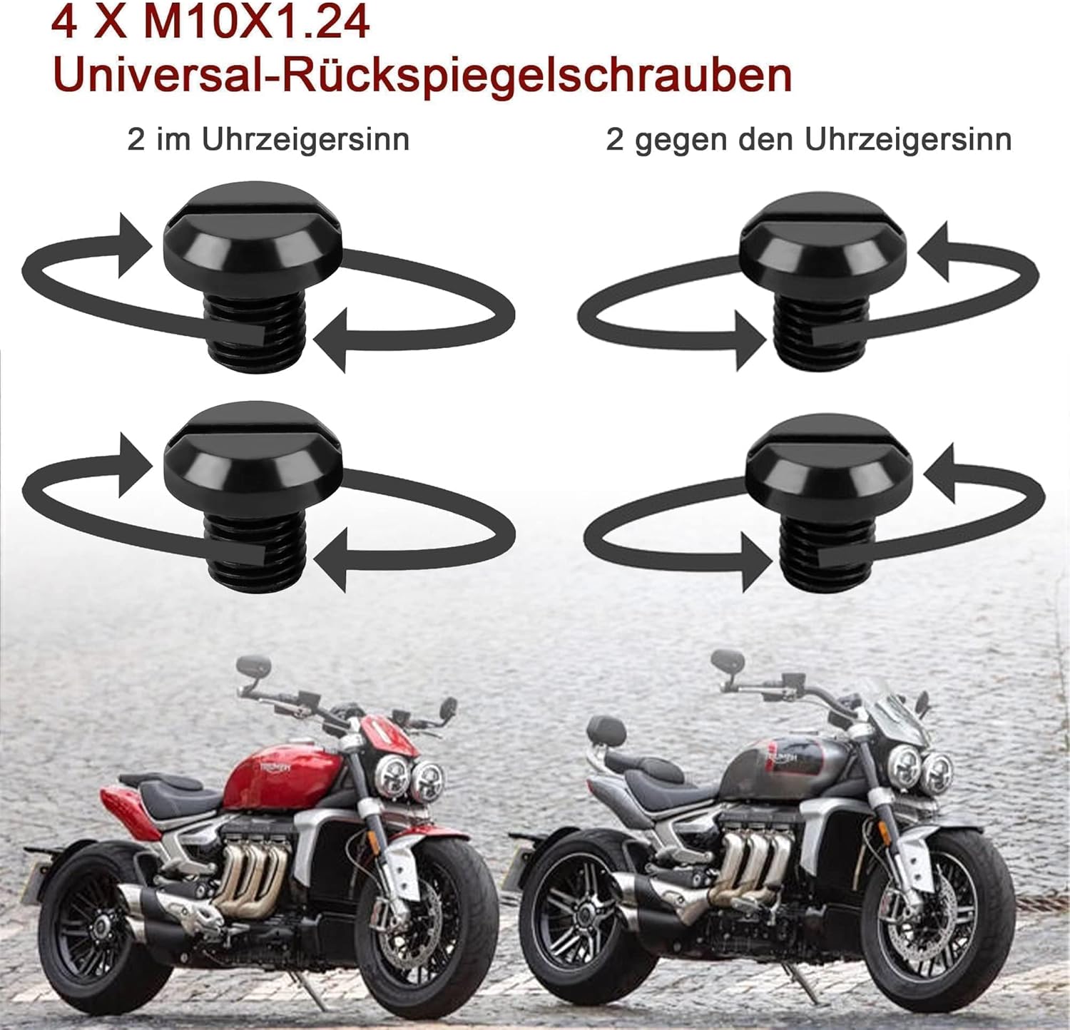 HISports 4 Stück Motorrad Spiegel Blindstopfen Universal, Aluminium CNC Spiegelloch Schrauben M10 x 1,25 Rechts und Linksgewinde Blindstopfen