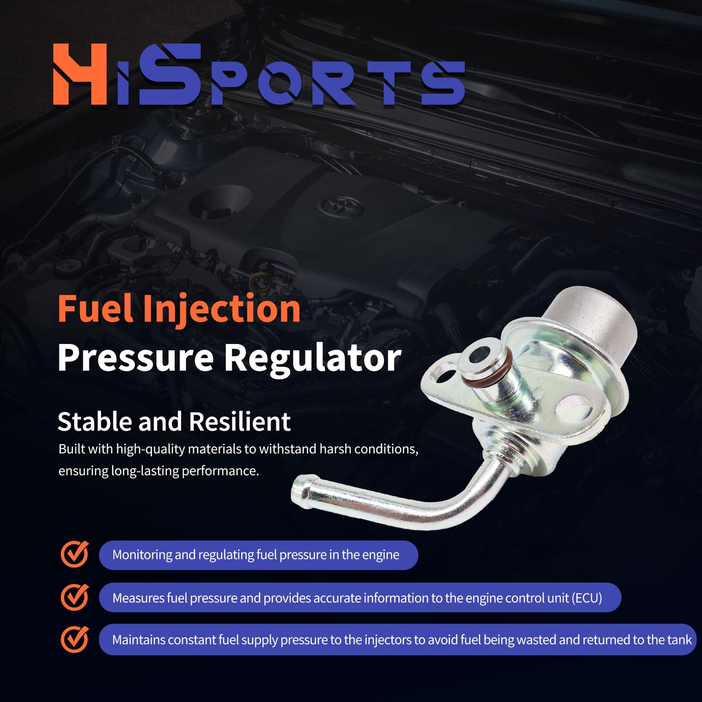 HiSport Fuel Injection Pressure Regulator PR4119 Replacement for Ford Probe 1993-1997 Mazda 626 1993-2002 Millenia 1995-2002 MX-6 1993-1997, 3.0 Bar