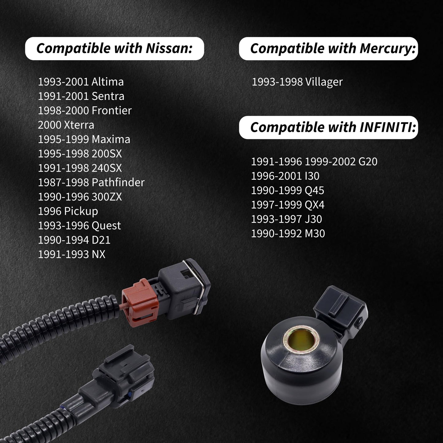 HiSport 22060-30P00 Knock Sensor with Harness Wire - Compatible with Infiniti G20 I30 Q45 QX4 J30 M30 Nissan Altima Sentra Frontier Xterra Maxima 200SX 240SX 300ZX Pathfinder Pickup Quest D21 NX