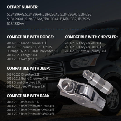 HiSport Rocker Arm and Lifter Kit 5184332AA 12PCS - Compatible with Chrysler 200 300 Dodge Ram 1500 Promaster Challenger Charger Journey Avenger Jeep Grand Cherokee Wrangler 2011-2020 3.6L