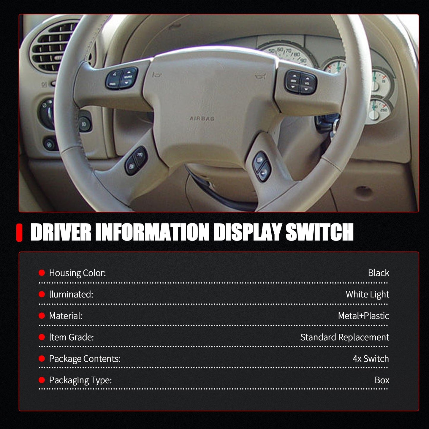 HiSport Steering Wheel Control Switch Button - Compatible with Chevy GMC Cadillac Silverado Tahoe Suburban Sierra Avalanche Yukon Envoy Escalade Replace 21997738, 21997739, 1999442, 1999443