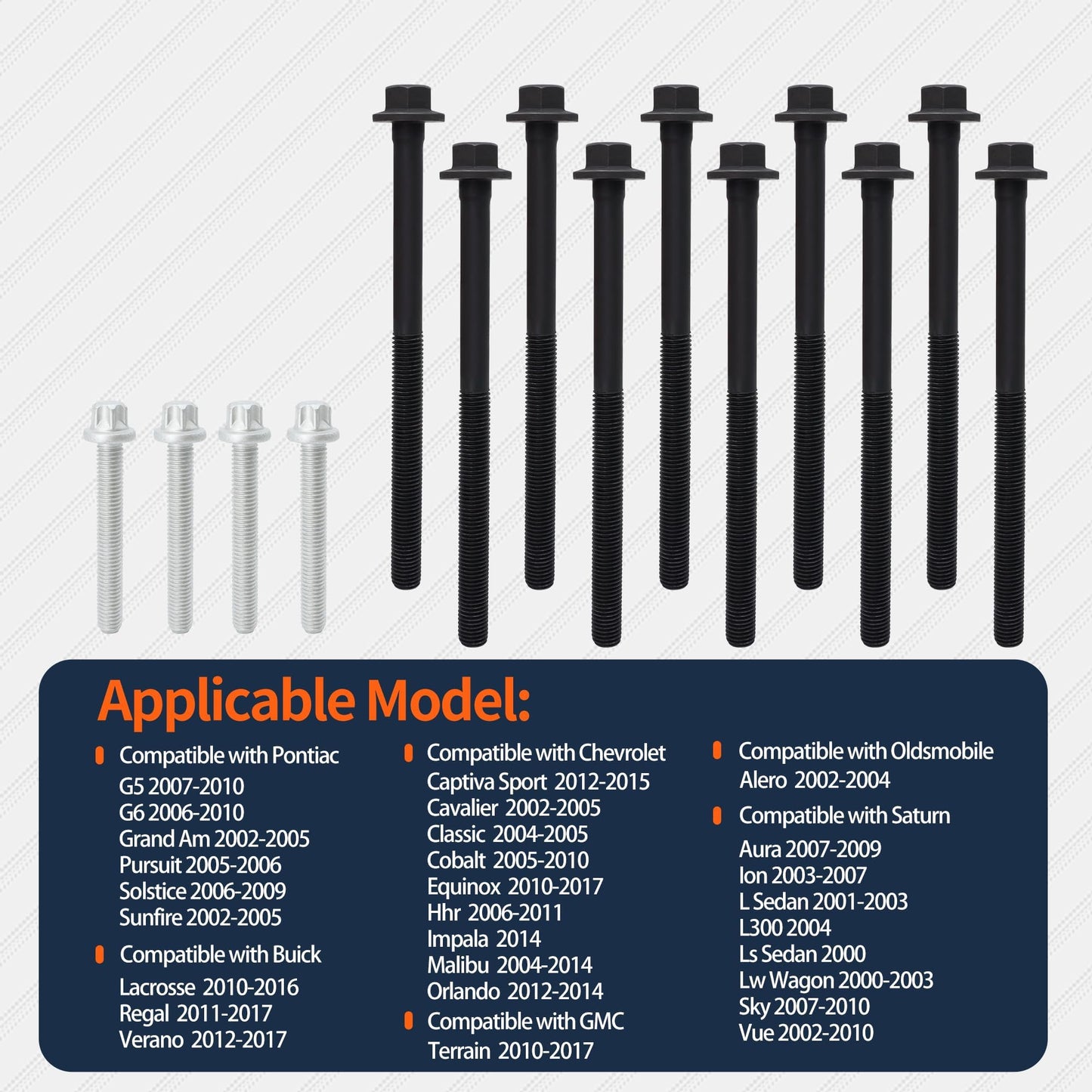 HiSport ES72196 Engine Cylinder Head Bolt Set Compatible with Buick Lacrosse Verano, Chevrolet Captiva Sport Cavalier, GMC Terrain, Oldsmobile Alero, Pontiac G5, Saturn Aura Ion L Sedan L300 LS Sedan