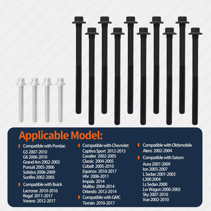 HiSport ES72196 Engine Cylinder Head Bolt Set Compatible with Buick Lacrosse Verano, Chevrolet Captiva Sport Cavalier, GMC Terrain, Oldsmobile Alero, Pontiac G5, Saturn Aura Ion L Sedan L300 LS Sedan