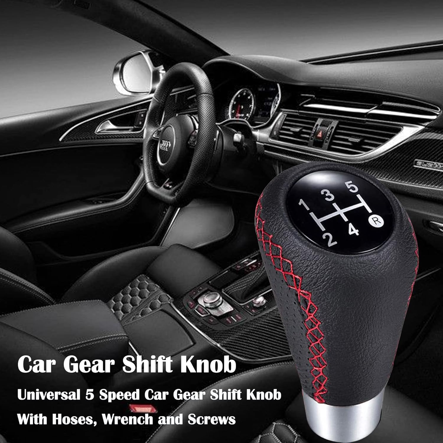 HiSport Gear Shifter Knobs 5 Speed Manual Stick Shift Handle Leather Car Shift Knob with 3 Adapters of Manual Gear Shift Knob for Manual Car Manual Transmission