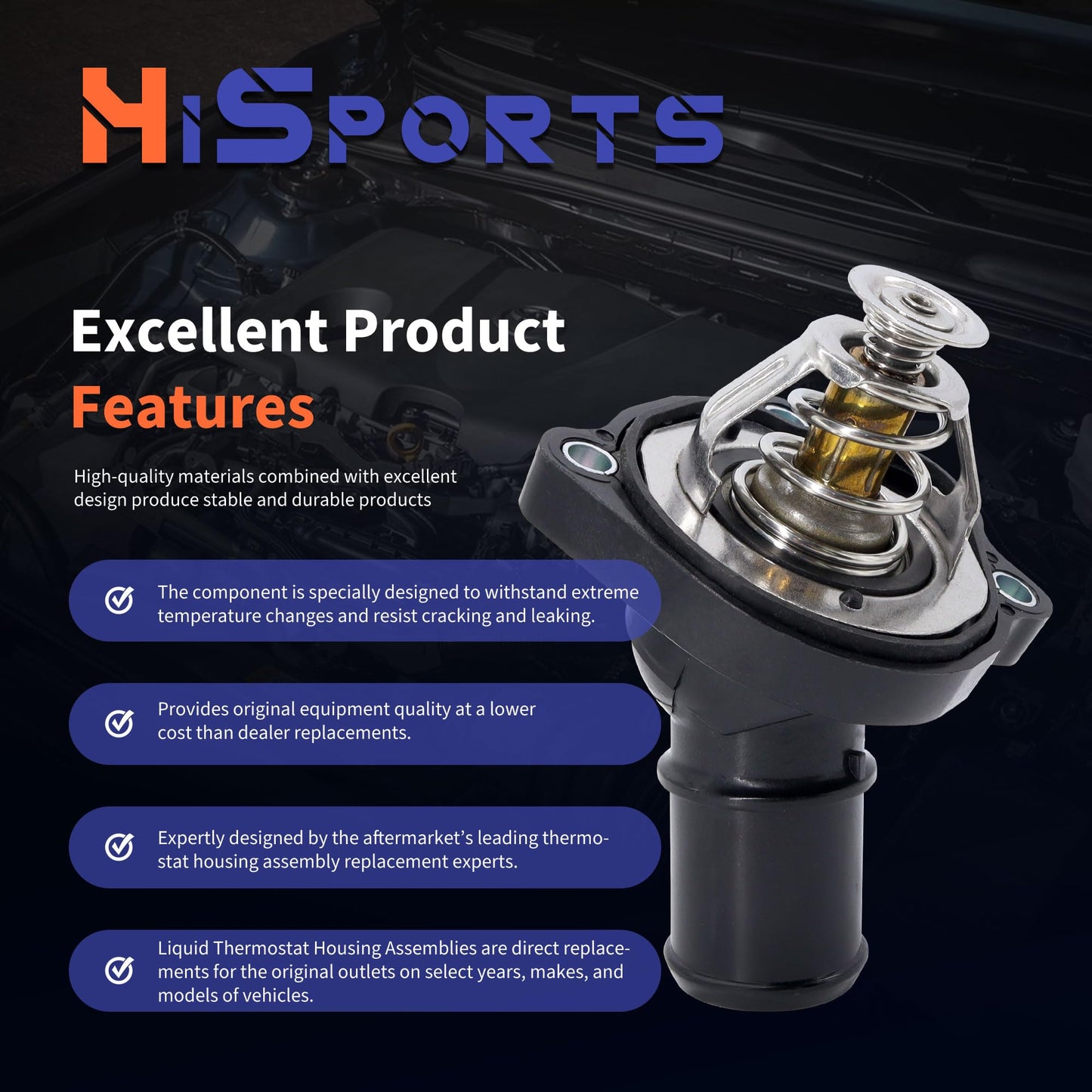 HiSport Engine Coolant Thermostat Housing Assembly - Compatible with Ford Lincoln Mazda Mercury - Replace 902-733