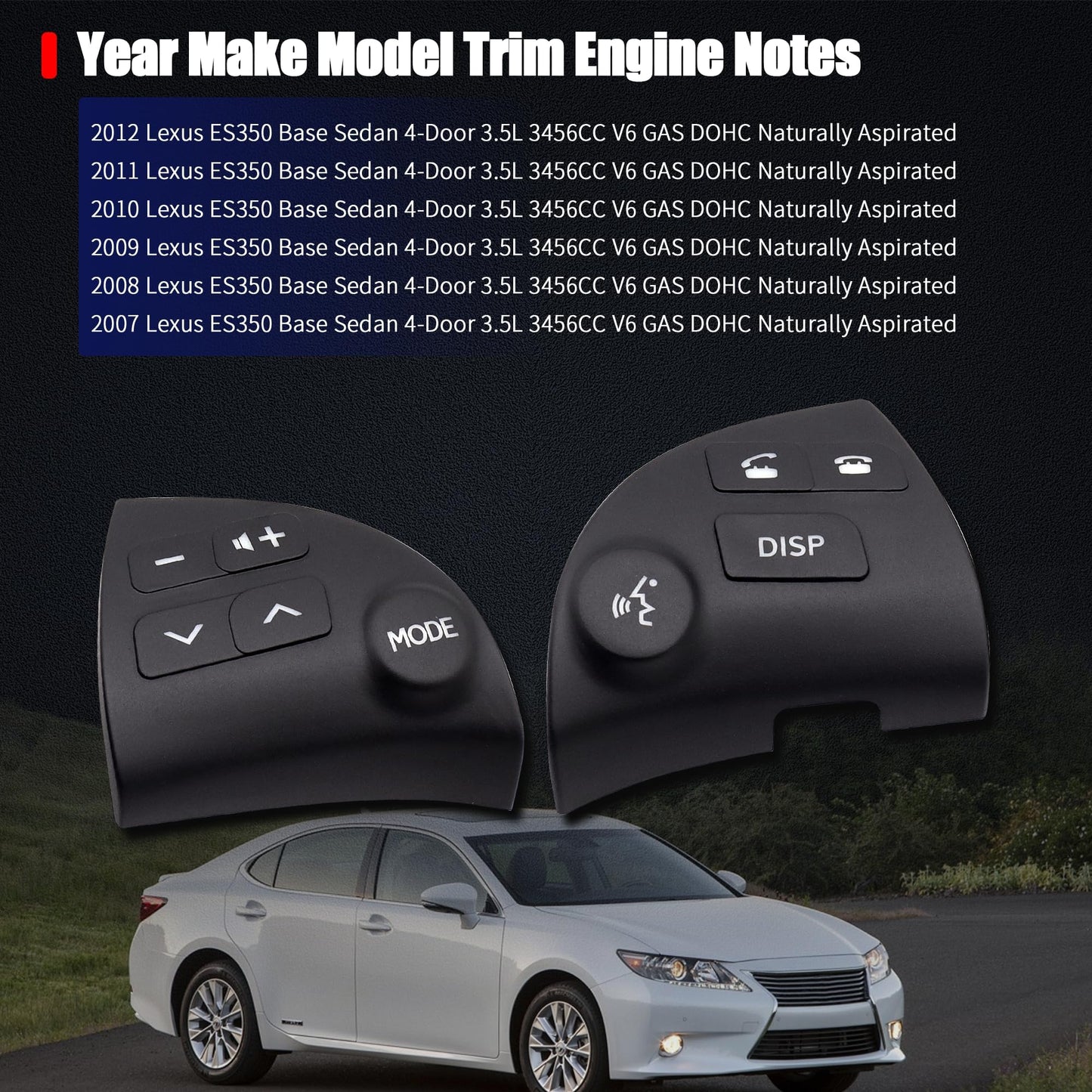 HiSport Steering Wheel Volume Control Switch Button Left and Right - Compatible with Lexus ES350 2006 2007 2008 2009 2010 2011 2012 Replaces 84250-33190-C0