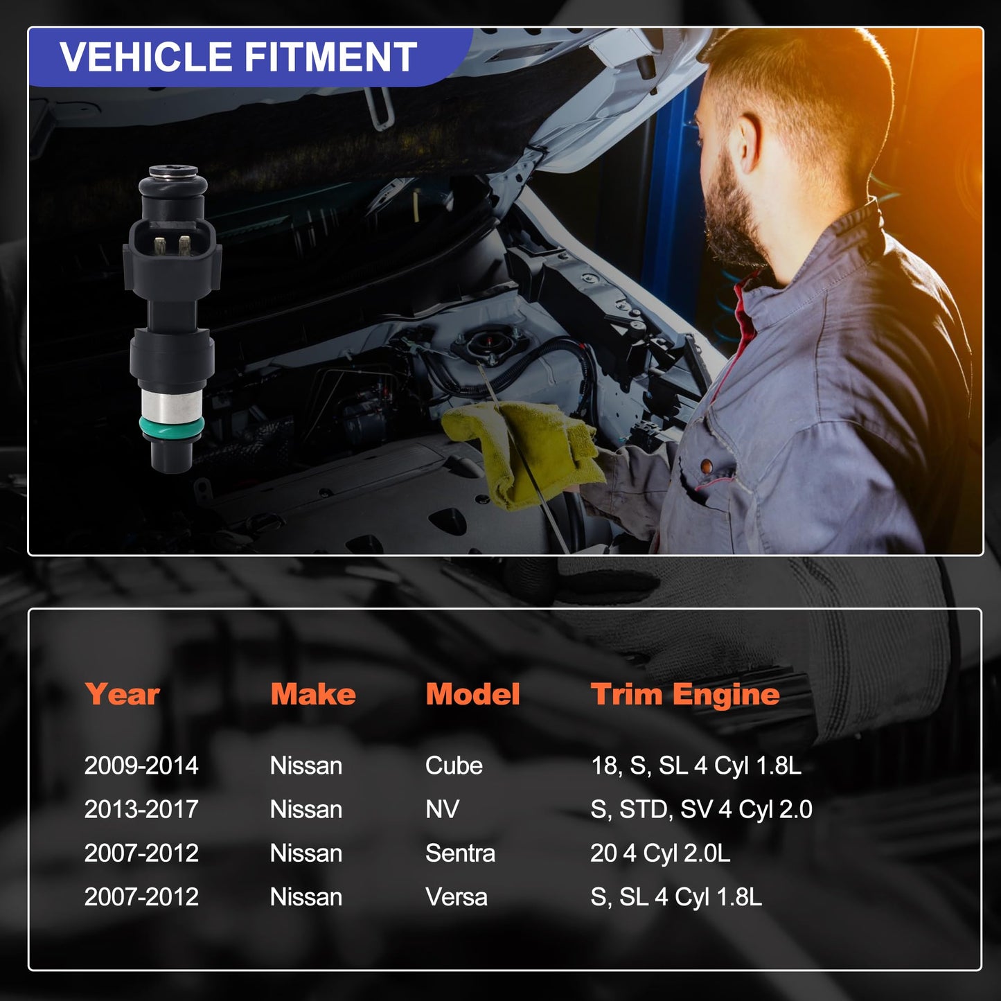 HiSport Fuel Injectors FBY2850 Replacement For Nissan Versa Cube Sentra NV200 2007-2014 Replace 16600-EN200 4PCS